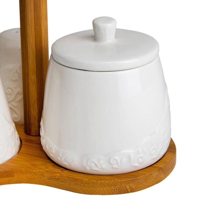 طقم توابل من السيراميك Set 4 Pcs en céramique et bambou – Image 3