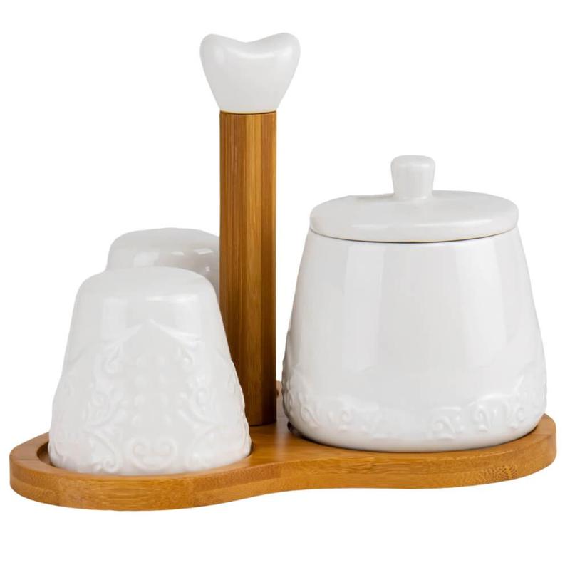 طقم توابل من السيراميك Set 4 Pcs en céramique et bambou – Image 2