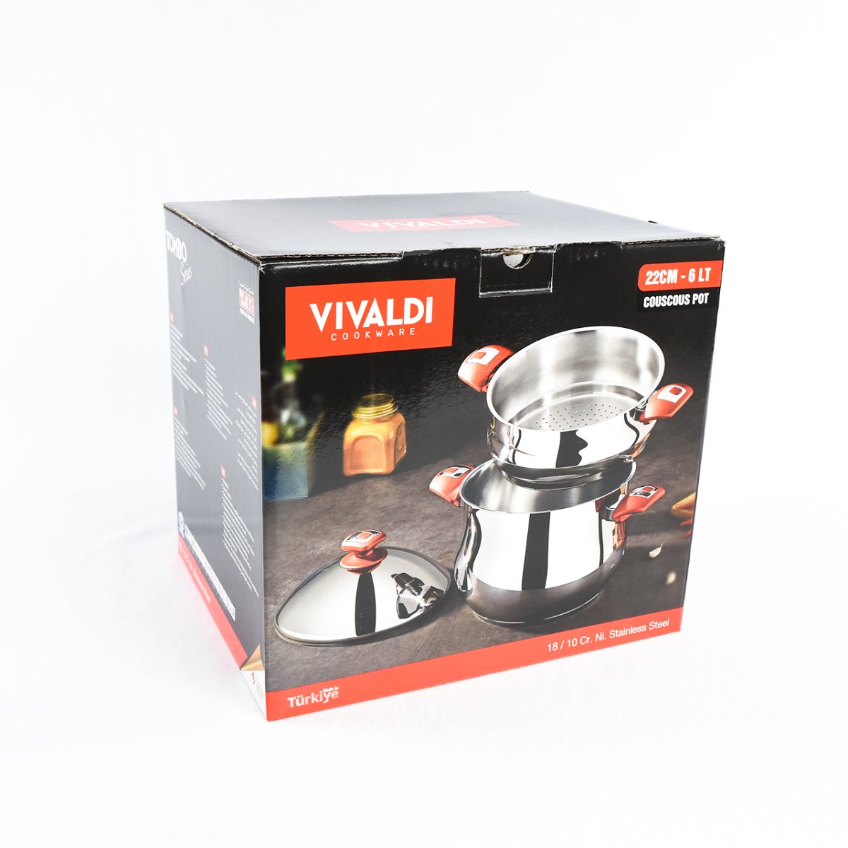 طنجرة احترافية لتحضير الكسكس Couscoussier VIVALDI en Inox et 3 pièce – Image 5