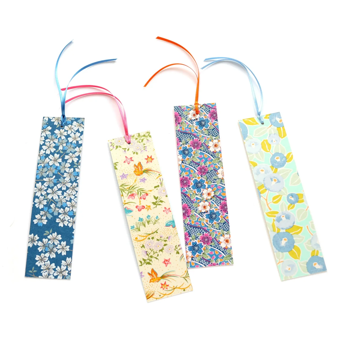 Marque-Page en Papier Japonais - Fleurs, Oiseaux, Papillons et Samekomon - Jaune, Rose, Bleu et Vert - M953 et M582 – Image 5