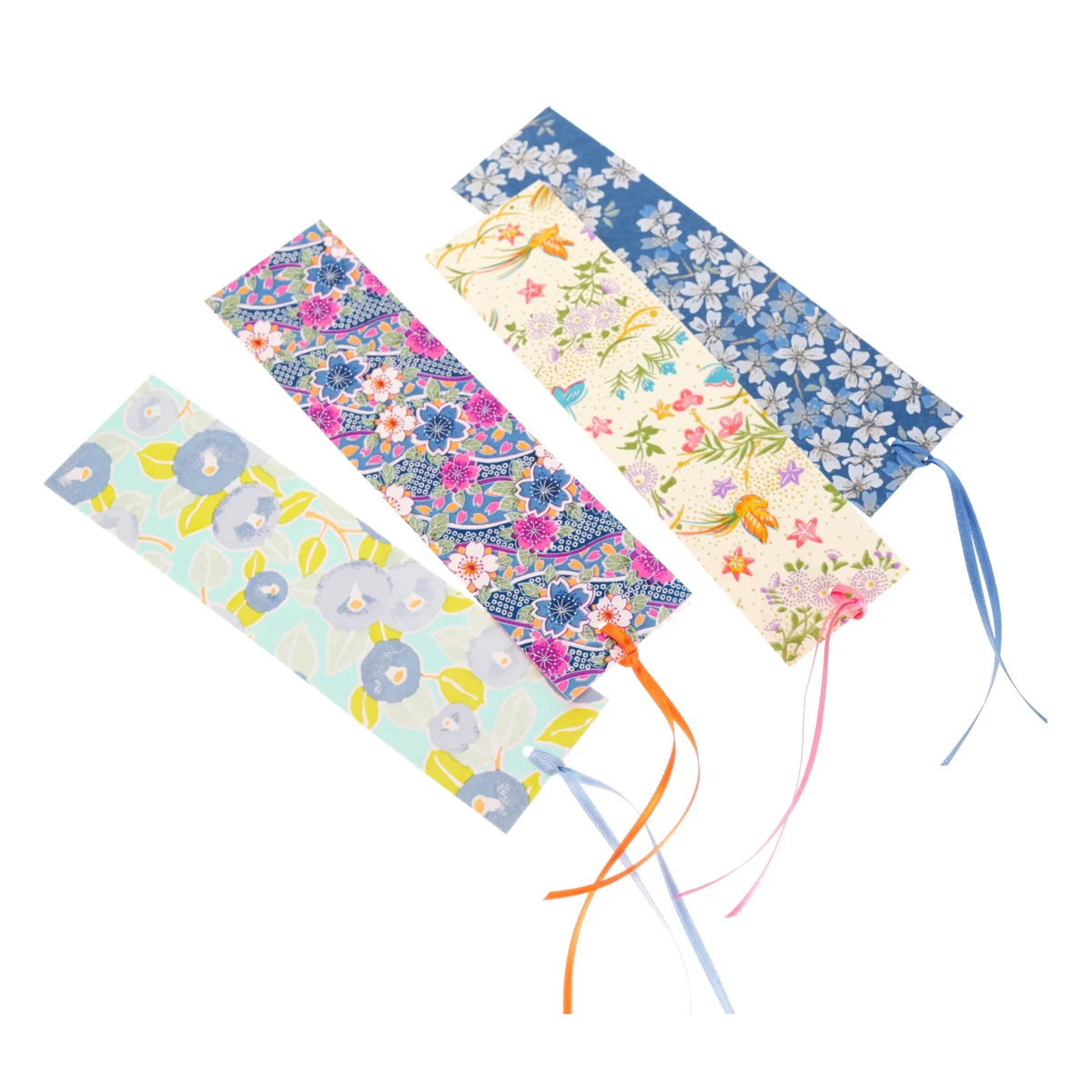 Marque-Page en Papier Japonais - Fleurs, Oiseaux, Papillons et Samekomon - Jaune, Rose, Bleu et Vert - M953 et M582 – Image 4