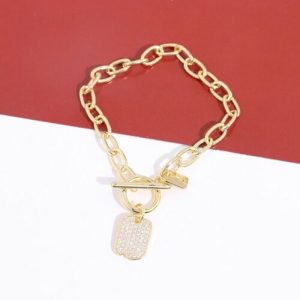 RHINESTONE SQUARE PENDANT BRACELET