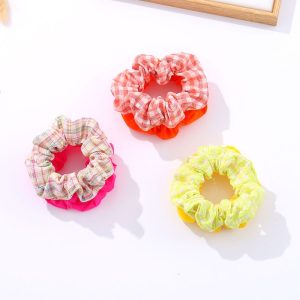 Simple cute fluorescent checks hair tie set