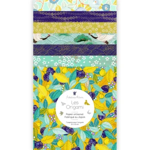 7 Papiers Origami - 15 x 15 cm - Jaune Moutarde, Bleu Nuit et Vert d'Eau - Cédrat - U5