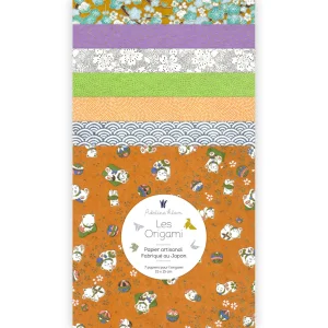 7 Papiers Origami - 15 x 15 cm - Jaune Moutarde, Mauve, Vert et Bleu Gris - Billie - I8