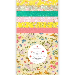 7 Papiers Origami - 15 x 15 cm - Jaune, Vert et Rose - Berlingot - A6