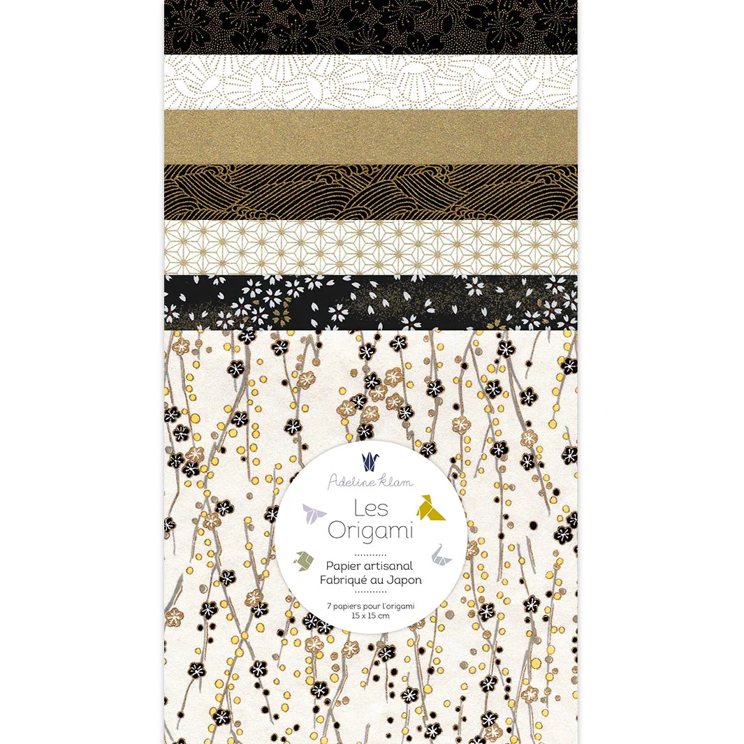 7 Papiers Origami - 15 x 15 cm - Gatsby - Blanc, Noir et Or - S