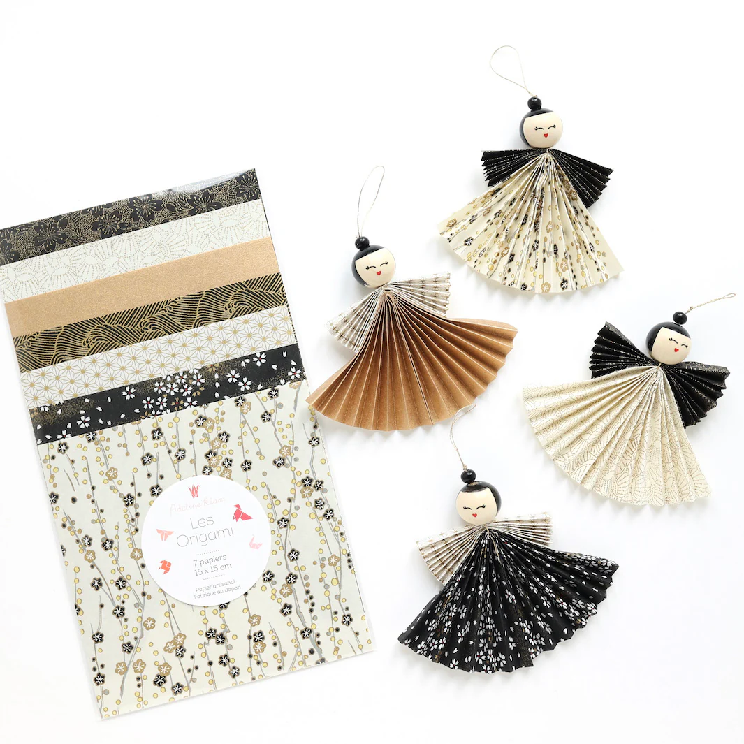 7 Papiers Origami - 15 x 15 cm - Gatsby - Blanc, Noir et Or - S – Image 3