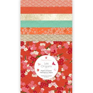 7 Papiers Origami - 15 x 15 cm - Rouge Orangé, Or et Vert d'Eau - Orangette - N5