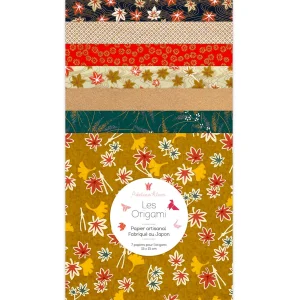 7 Papiers Origami - 15 x 15 cm - Jaune Moutarde, Rouge et Or - Momiji - J6