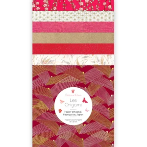 7 Papiers Origami - 15 x 15 cm - Rouge Rose et Or - Rubis - L5