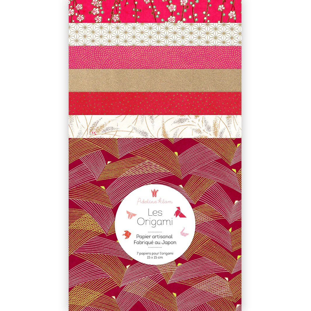 7 Papiers Origami - 15 x 15 cm - Rouge Rose et Or - Rubis - L5