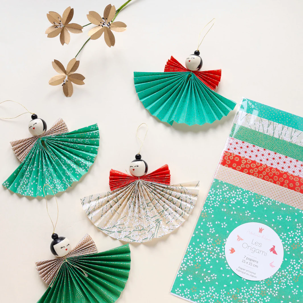 7 Papiers Origami - 15 x 15 cm - Vert, Rouge et Or - Lutin - E4 – Image 3