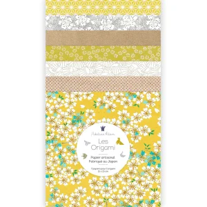 7 Papiers Origami - 15 x 15 cm - Vert Acidulé et Or - Moisson - I7