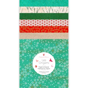 7 Papiers Origami - 15 x 15 cm - Vert, Rouge et Or - Lutin - E4