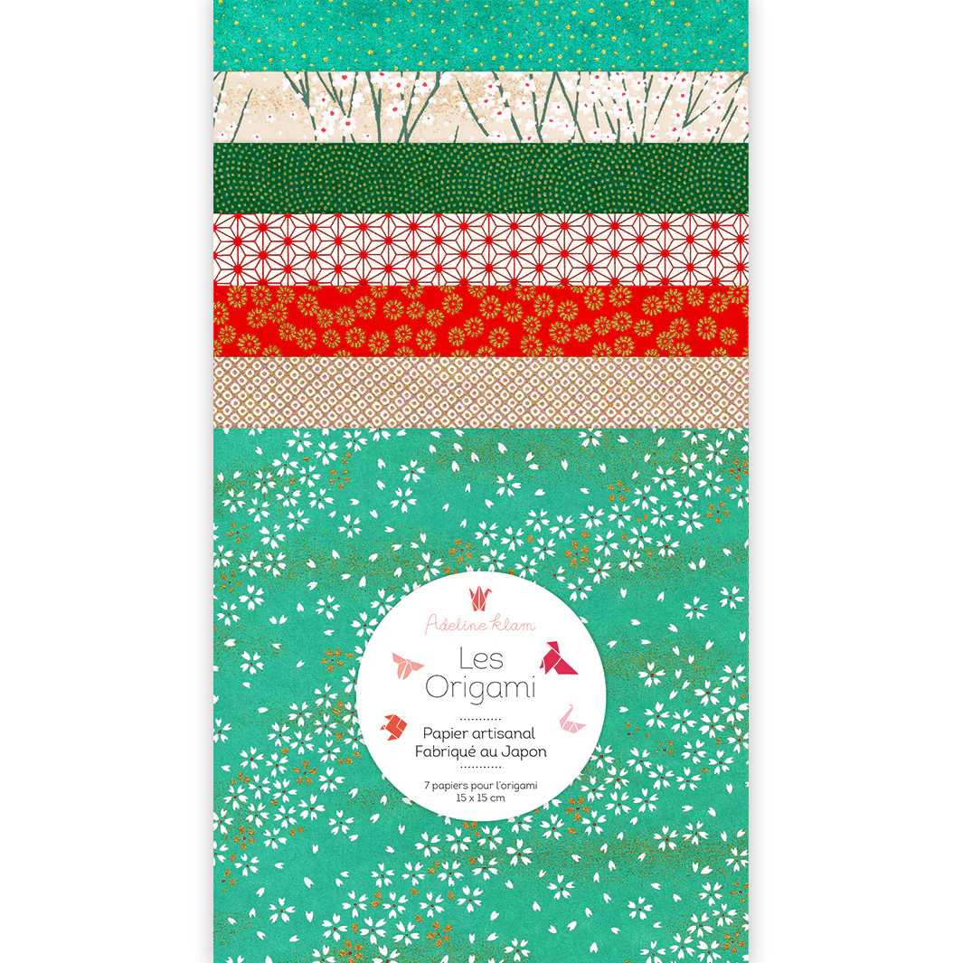 7 Papiers Origami - 15 x 15 cm - Vert, Rouge et Or - Lutin - E4 – Image 2