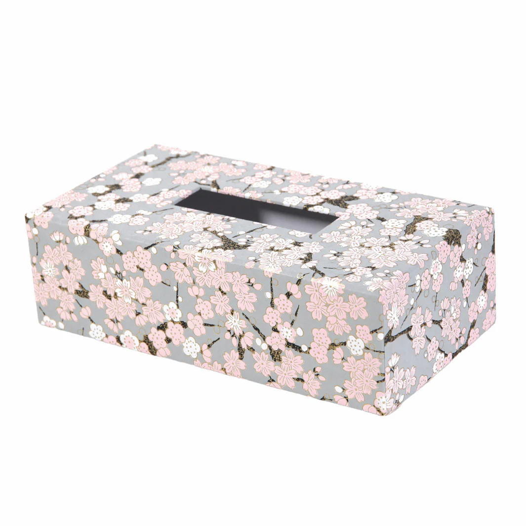 Boîte à Mouchoirs - Fleurs de Cerisier et Prunier - Gris, Rose, Blanc et Marron Foncé - M360 – Image 2