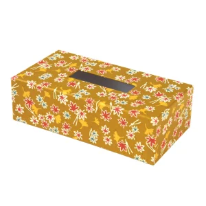 Boîte à Mouchoirs - Feuilles de Ginkgo et d'Érable - Moutarde, Brique et Vert - M879