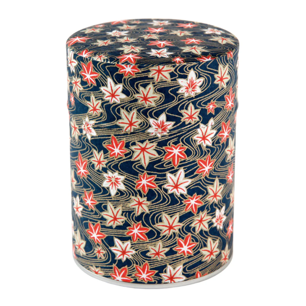 Boîte à Thé - Feuilles d'Érable au Vent - Bleu Foncé, Rouges, Jaune Pâle et Blanc - M867 – Image 4