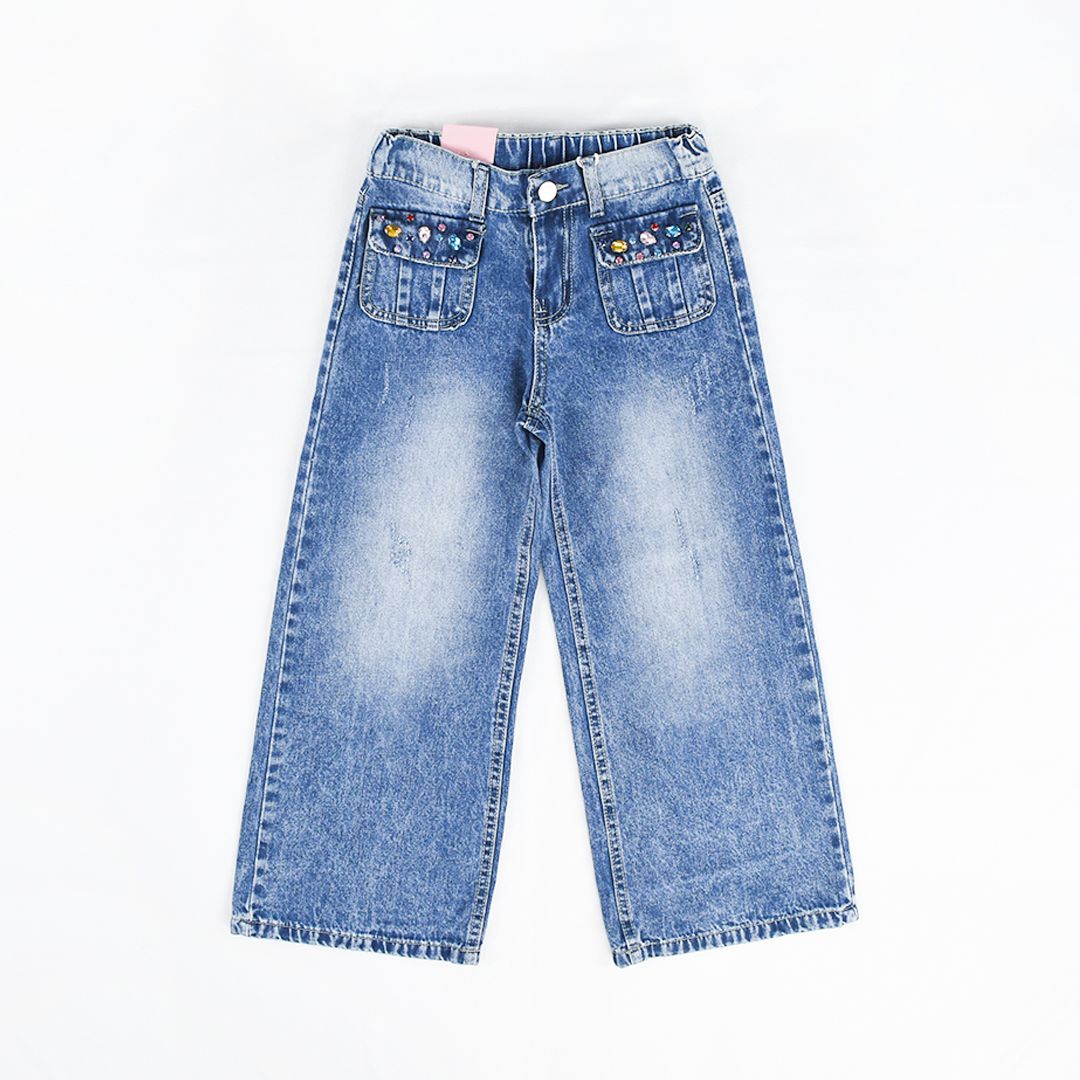 سروال جينز واسع للبنات pantalon large Jean filles – Image 5