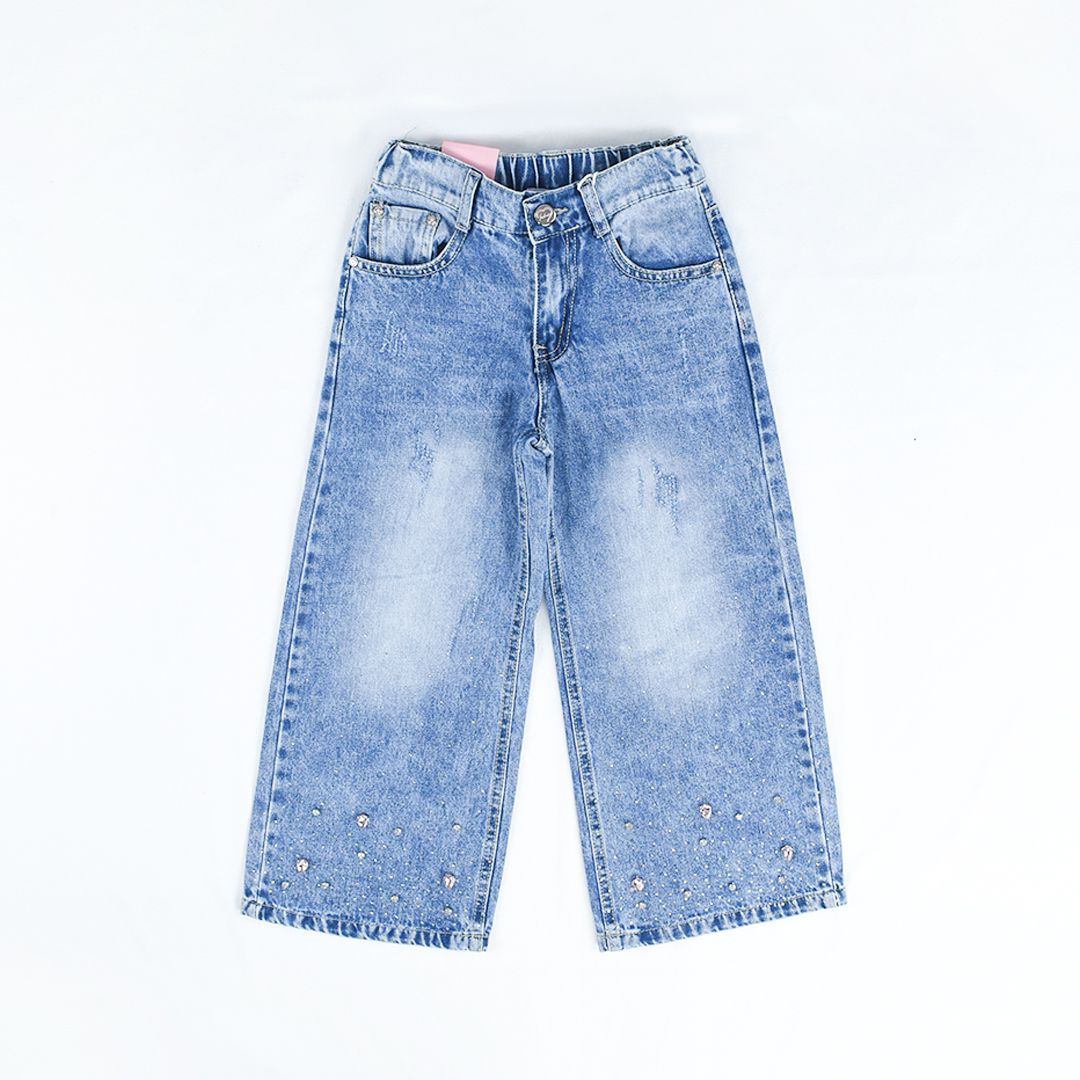 سروال جينز واسع للبنات pantalon large Jean filles – Image 4