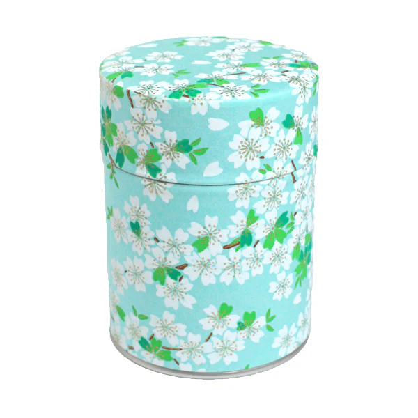 Boîte à thé - Fleurs de cerisier blanches et vertes sur fond vert menthe - M577 – Image 4