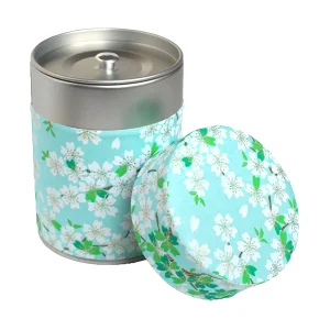 Boîte à thé - Fleurs de cerisier blanches et vertes sur fond vert menthe - M577