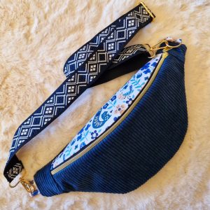 Sac banane femme en velours côtelé bleu clair ou foncé "DREAM"