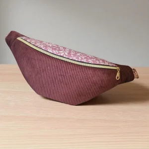 Sac banane en velours côtelé et motif fleuri – fait main en France , idée cadeau Noël