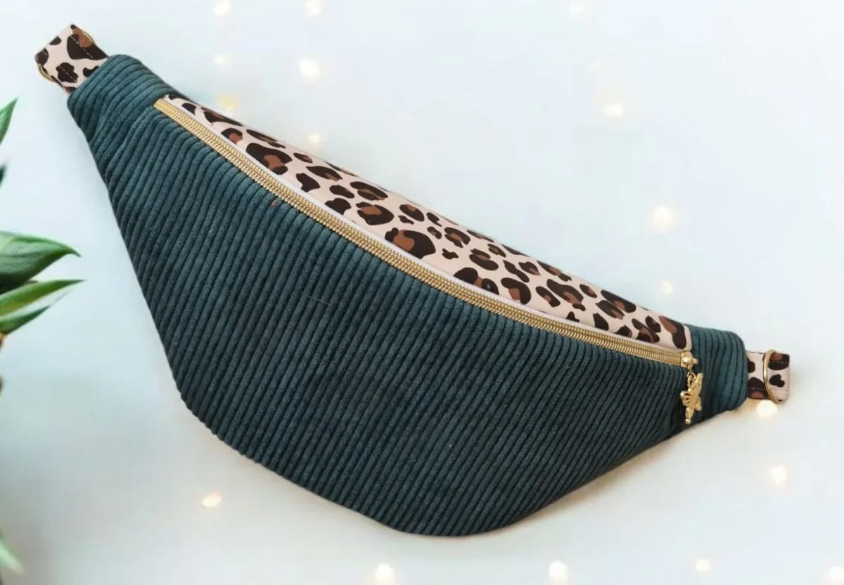 Sac banane pour femme en velours côtelé – léopard , idée cadeau , fait main en France – Image 4