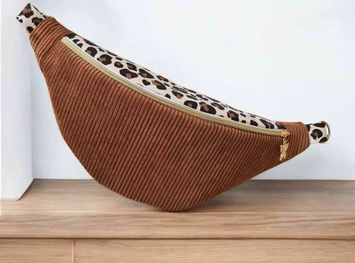 Sac banane pour femme en velours côtelé – léopard , idée cadeau , fait main en France – Image 6