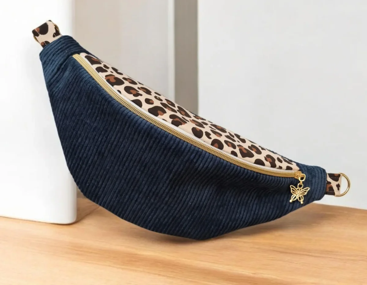 Sac banane pour femme en velours côtelé – léopard , idée cadeau , fait main en France – Image 7