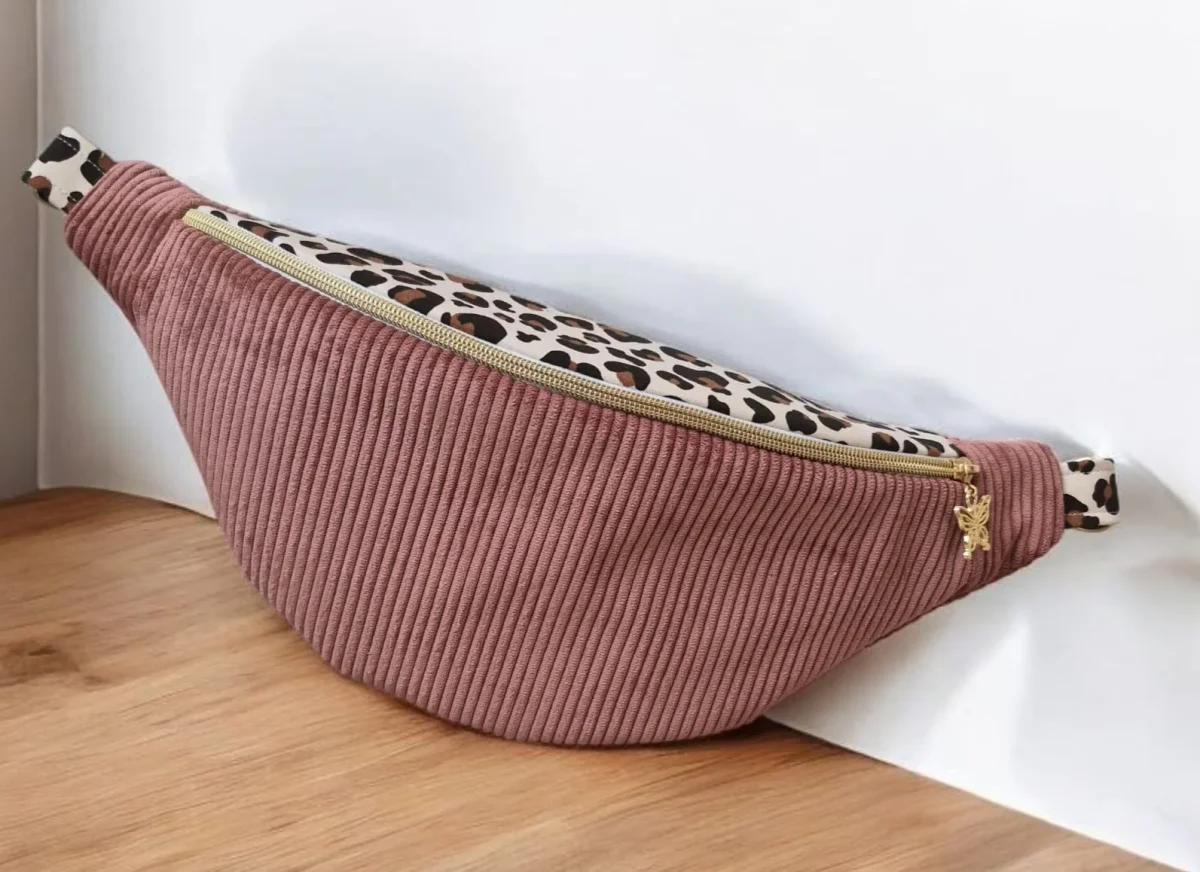 Sac banane pour femme en velours côtelé – léopard , idée cadeau , fait main en France – Image 8