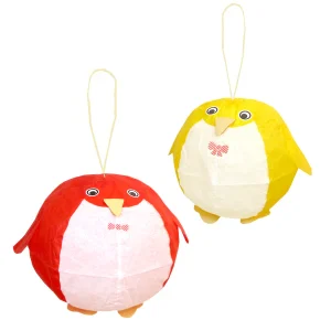 Lot de 2 Lampions Japonais en Papier - Pingouin - Jaune et Rouge