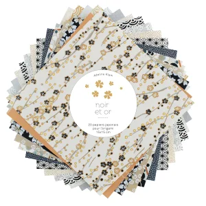 20 Papiers Origami - 15 x 15 cm - Noir et Or