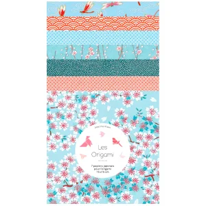 7 Papiers Origami - 15 x 15 cm - Bleu et Orange - T