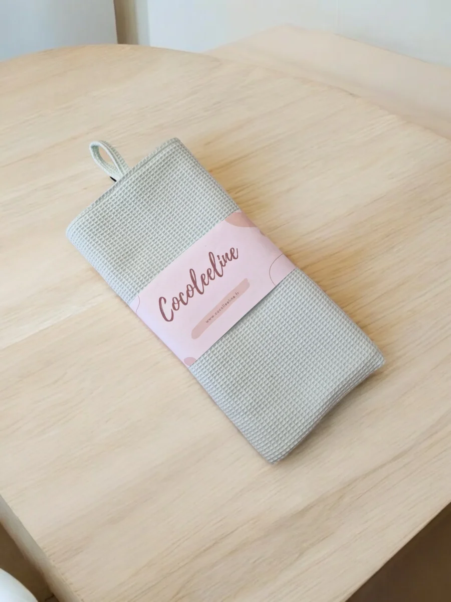 Torchon/Essuie-mains Vert d'Eau en Nid d'Abeille - – Image 2