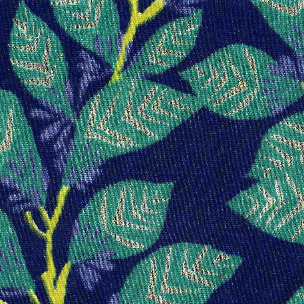 Trousse avec Fond en Tissus Japonais - Gros Branchages - Bleu, Vert et Jaune – Image 5