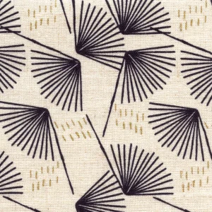 Tissu Japonais - Pissenlits Graphiques - Beige, Noir et Or - T436