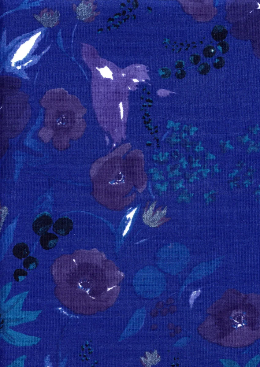 Tissu Japonais - Fleurs Aquarelle - Bleu, Turquoise et Violet - T487 – Image 4