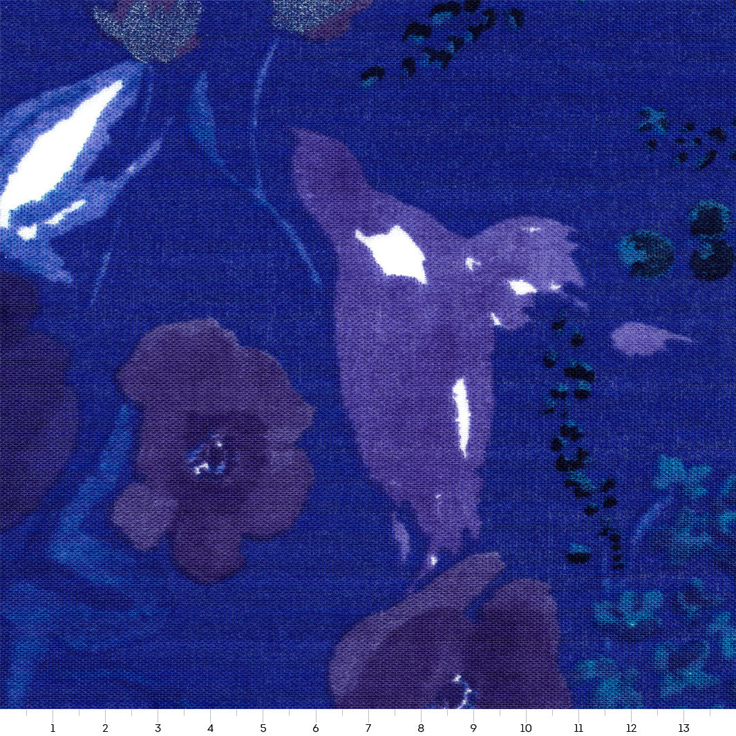 Tissu Japonais - Fleurs Aquarelle - Bleu, Turquoise et Violet - T487 – Image 3