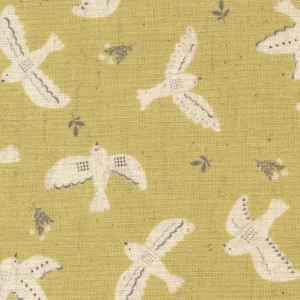 Tissu Japonais - Oiseaux - Vert Anis et Beige - T503