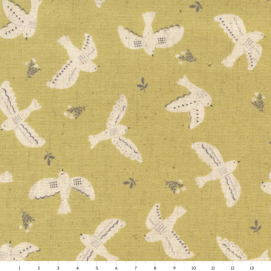 Tissu Japonais - Oiseaux - Vert Anis et Beige - T503 – Image 3