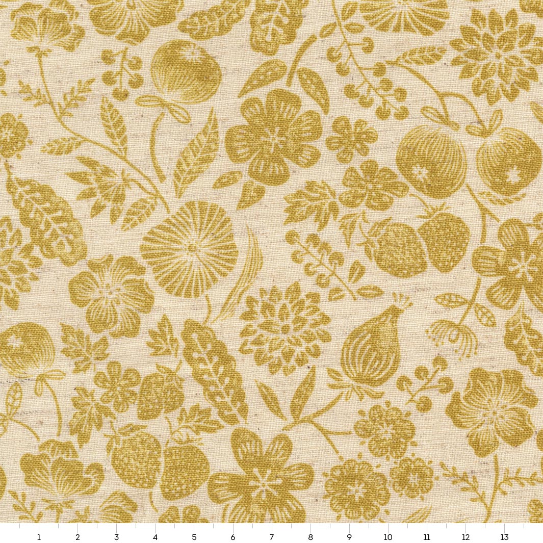Tissu Japonais - Fleurs et Fruits - Beige et Jaune Paille - T514 – Image 3