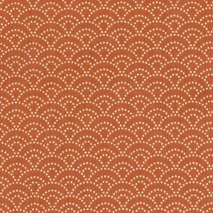 Tissu japonais - Vagues pointillés blanc fond orange - T064