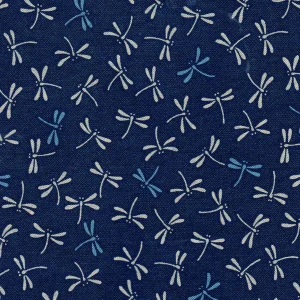 Tissu Japonais - Libellules Bleues et Blanches Fond Bleu - T073