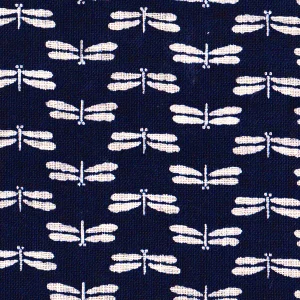 Tissu Japonais - Libellules Blanches Fond Bleu Marine - T088