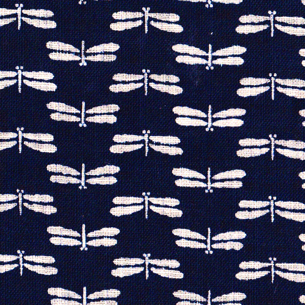 Tissu Japonais - Libellules Blanches Fond Bleu Marine - T088