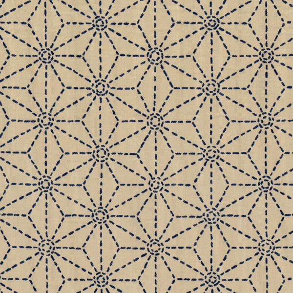 Tissu japonais - Étoiles tirets bleu fond blanc - T129