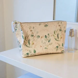 Trousse de toilette / Maquillage motif fleuri vert